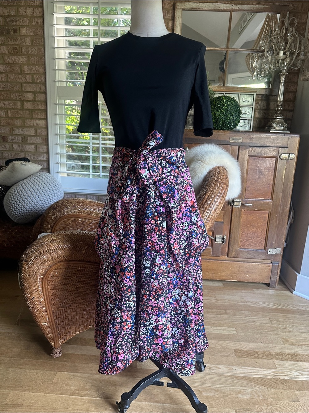MAJE FRANCE Layered-effect scarf skirt DRESS FLORAL 40 / US LARGE